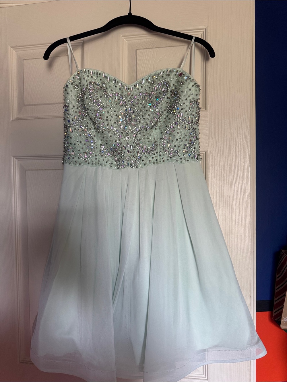 My Michelle Mint Chiffon Mini Dress with Beaded Bodice